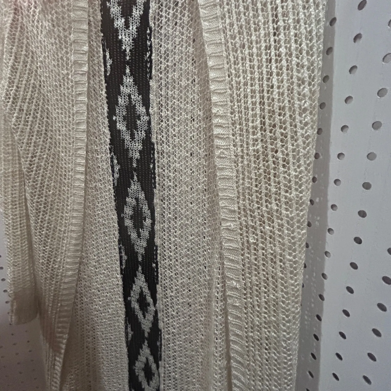 Montana Co Knit Open Front Long Sleeve Cardigan Cream Black Geometric Size S - Image 4