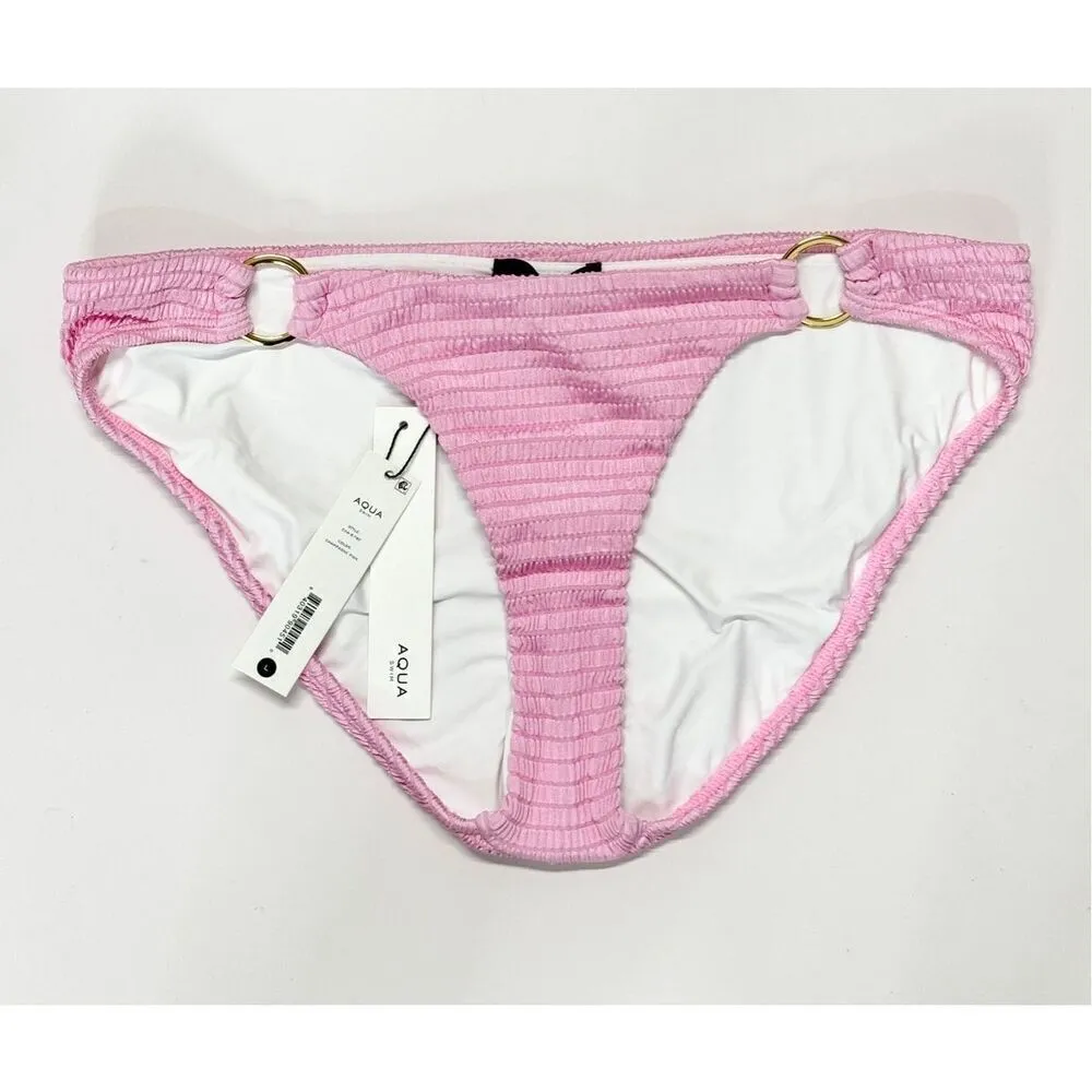 AQUA Ribbed Bikini Bottom Swimwear in Pink Size Large NEW - Image 2
