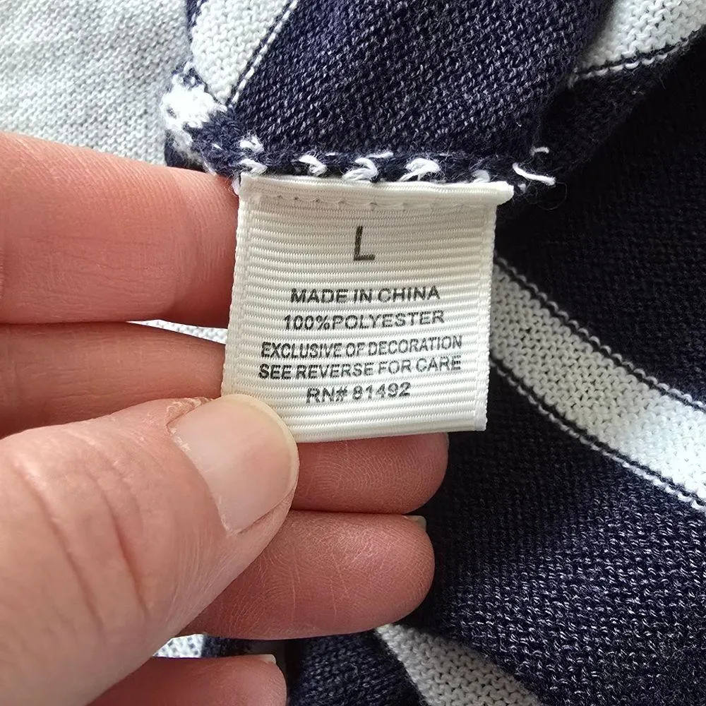 Tantrums Navy & White Striped Nauticsl Anchor Flyaway Cardigan Size Large Blue - Image 8