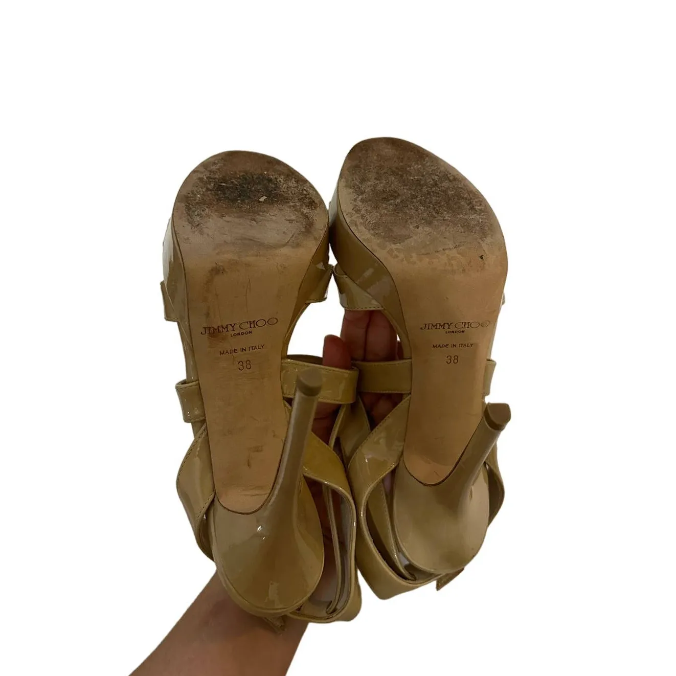 Jimmy Choo Nude‎ Patent Louisa Crisscross Platform heels size 38 $795 - Image 3