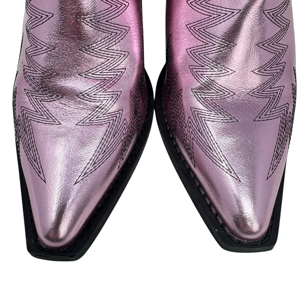 ASOS DESIGN Cupid Pink Metallic Contrast Western Knee Heeled Boot Size 8 - Image 8