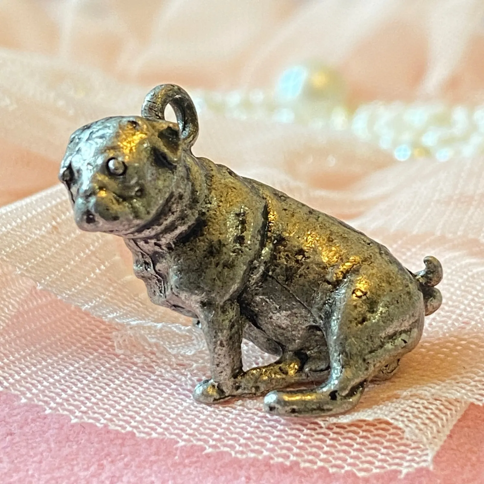 Vintage Sterling Silver Bulldog Pug Charm Pendant CN Mark Small Collectible - Image 2