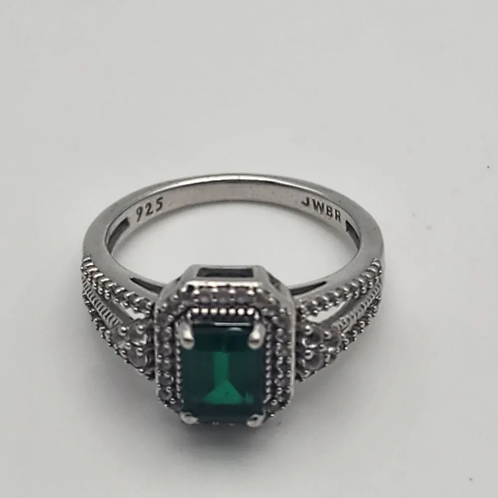 Renaissance Jewelry Lab Created Emerald & White Sapphire Sterling Silver Ring Green - Image 7