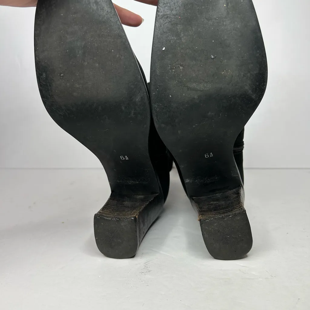 Y2K Black Suede Mid-Calf Boots Chunky Block Heel Square Toe 2000s Grunge - Image 5