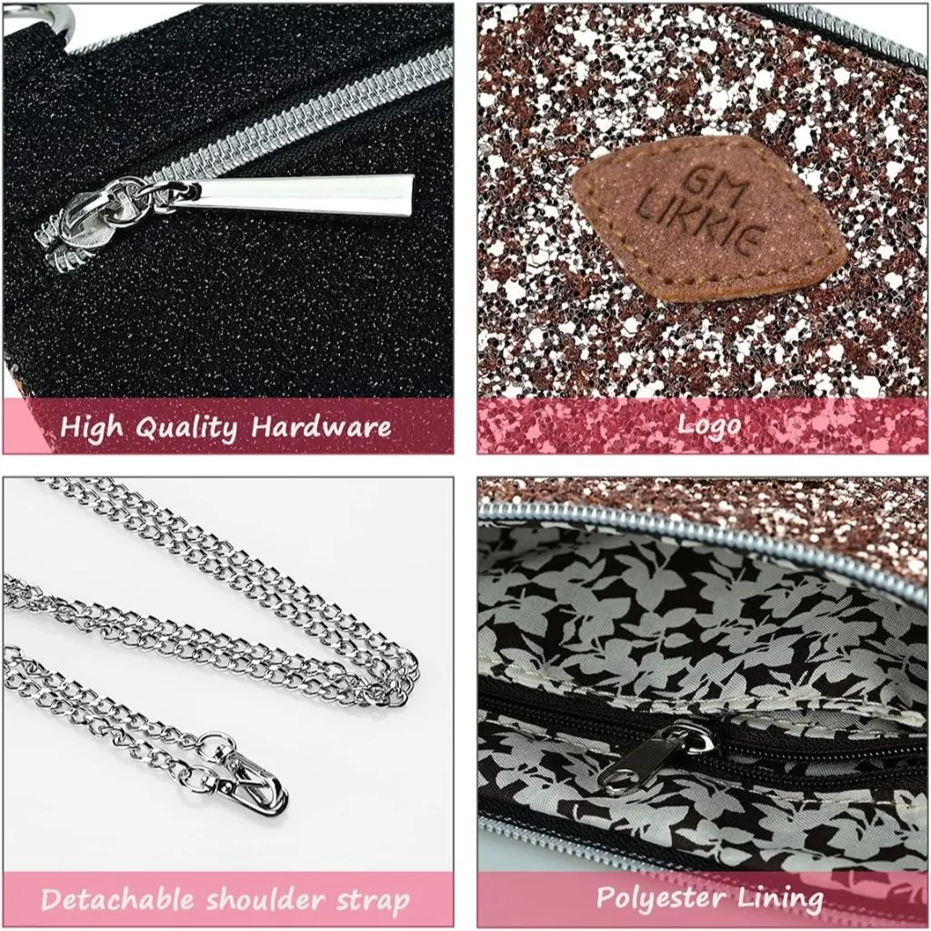 ⚡Women's Rose Gold Sequin Cocktail Glitter Evening Crossbody Shoulder Clutch Bag - Image 6