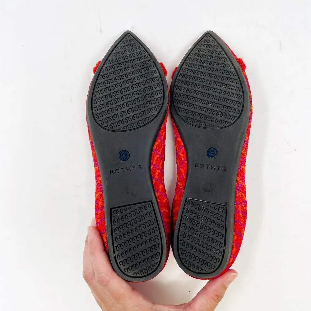 Rothy's The Point Pomegranate Grid Size 6 Slip On Ballet Flats Pink Orange - Image 6