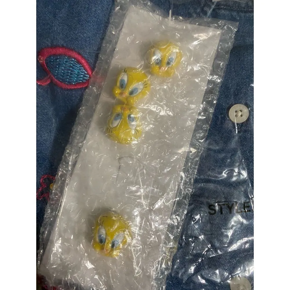 Vintage Warner Bros. Embroidered Denim Button Front Shirt Womens Tweety Bird, de Blue Size XXL - Image 9