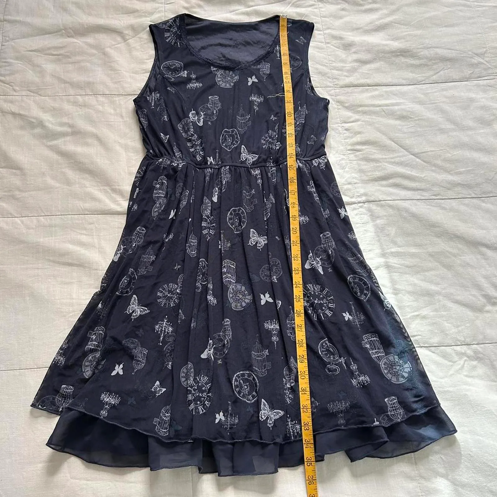 Axes Femme navy and white butterfly sleeveless dress Size medium Blue - Image 4