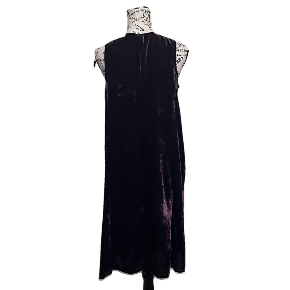 Gap Maternity Purple Velvet swing Midi dress Goth Grunge Boho Hippie Moto Bike M - Image 5