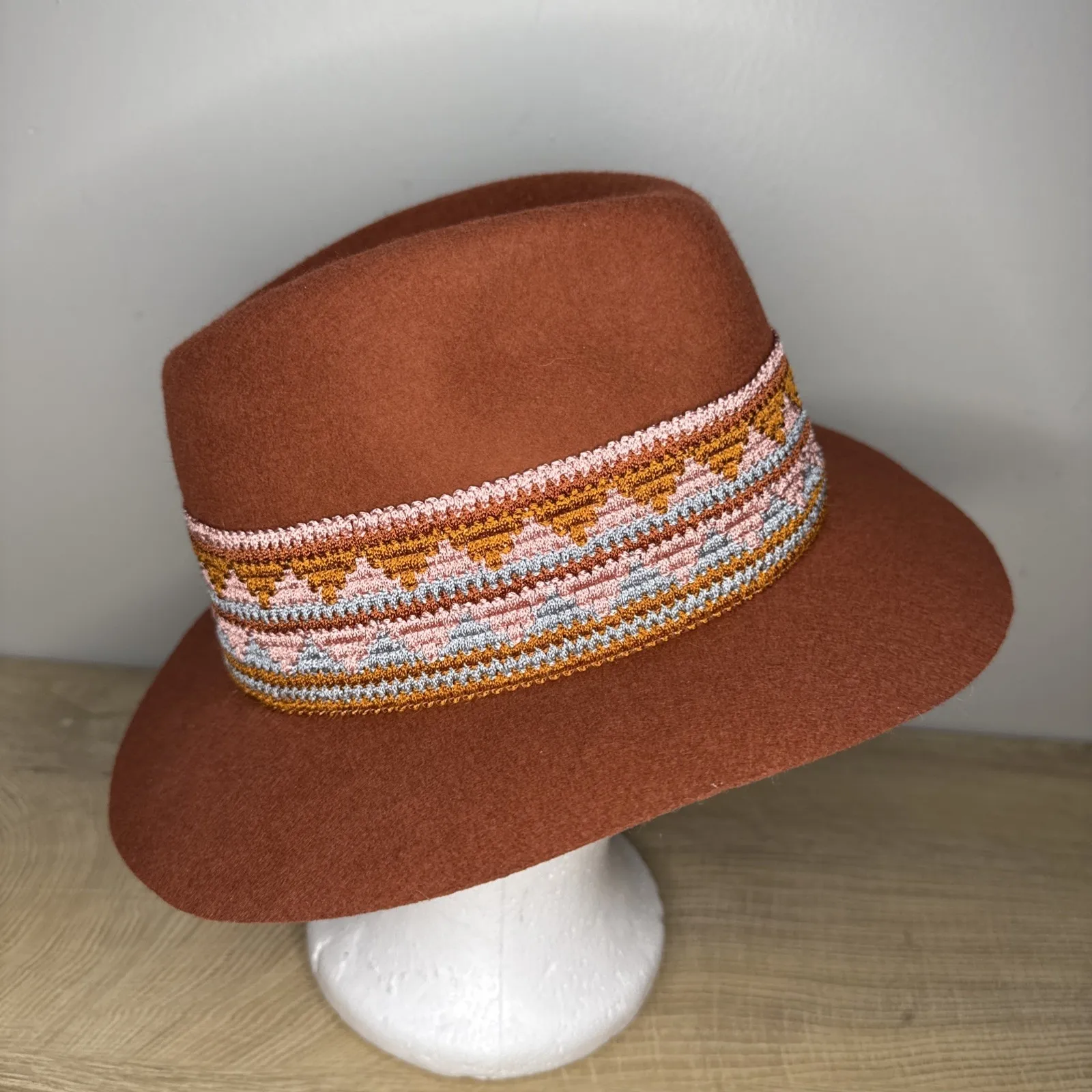 The Hats Company By Filippo Catarzi Fedora Hat Orange Made In Italy 100% Wool - Image 4