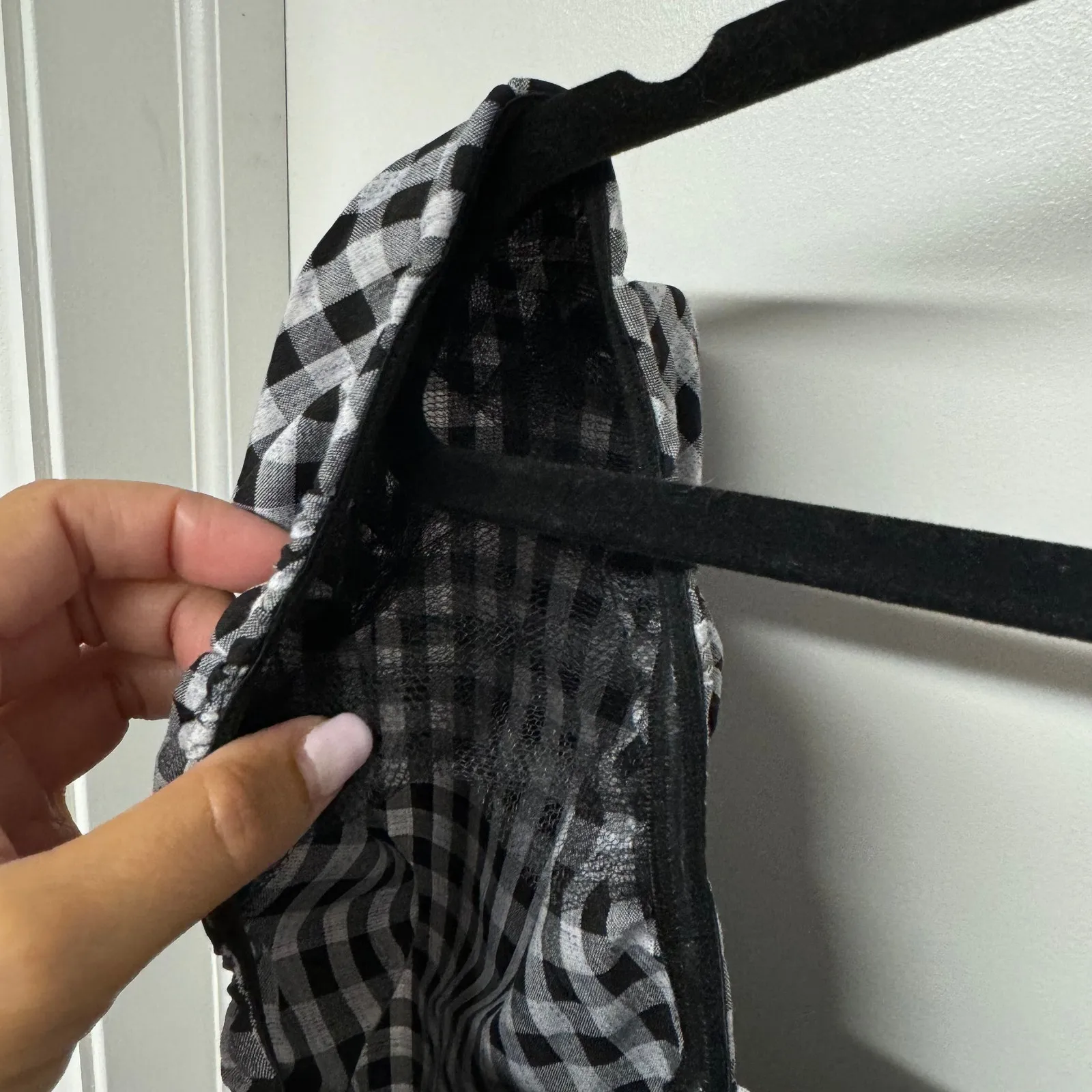 Missguided Puff Sleeve Corset Gingham Crop Top Black White L/S Size 10 Large NEW - Image 7