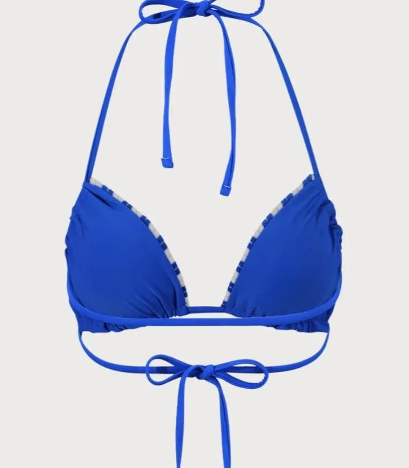 BERLOOK Navy Plush Texture Stripe Halter Bikini Top ONLY 64 Blue - Image 8