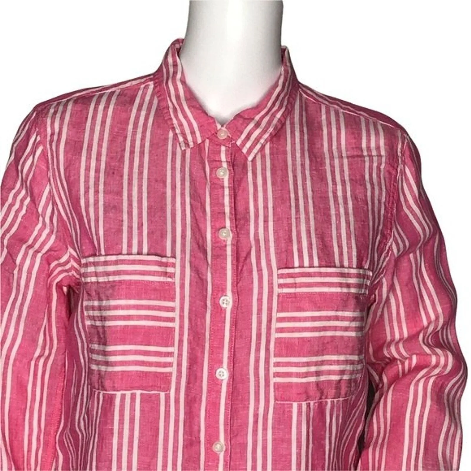 Boden Shirt Womens 4 Pink White‎ Stripe Button Up Blouse Casual Beach Preppy - Image 4