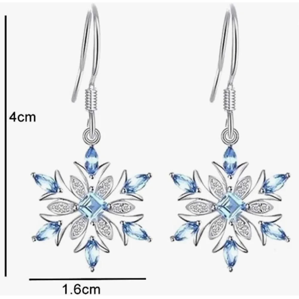 Earrings Snowflake Blue and Clear Crystals Dangle Silver - Image 3