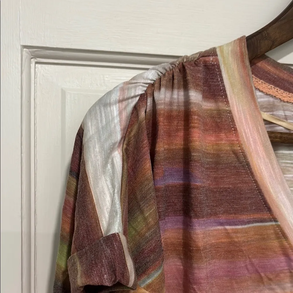 Democracy Multicolor Striped V-Neck Tee - Image 4