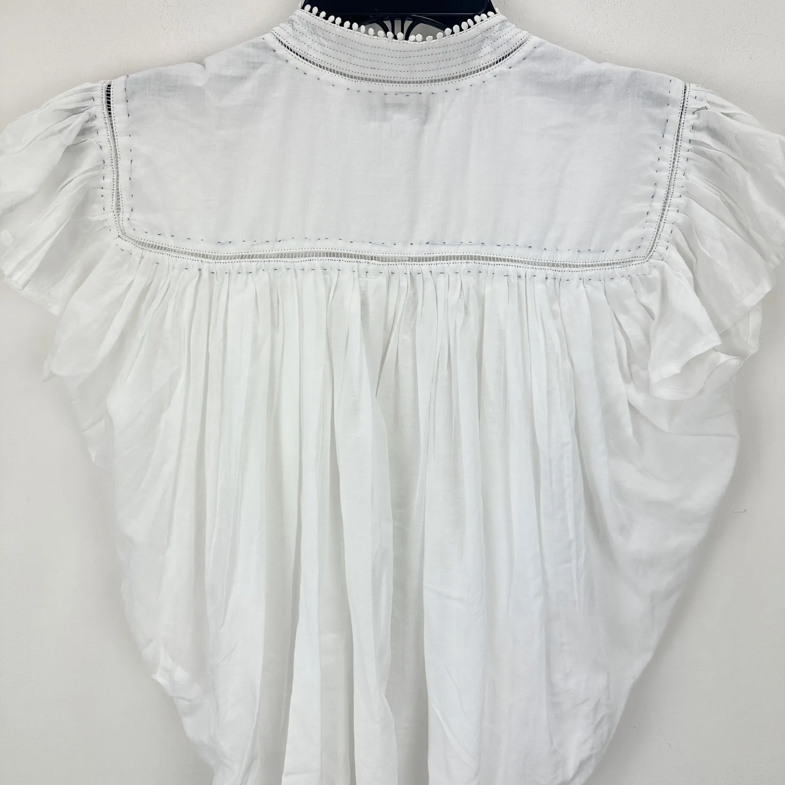 Madewell Shirred Lace Trim Top Blouse Cotton Viscose Lightweight White Small NWT - Image 12