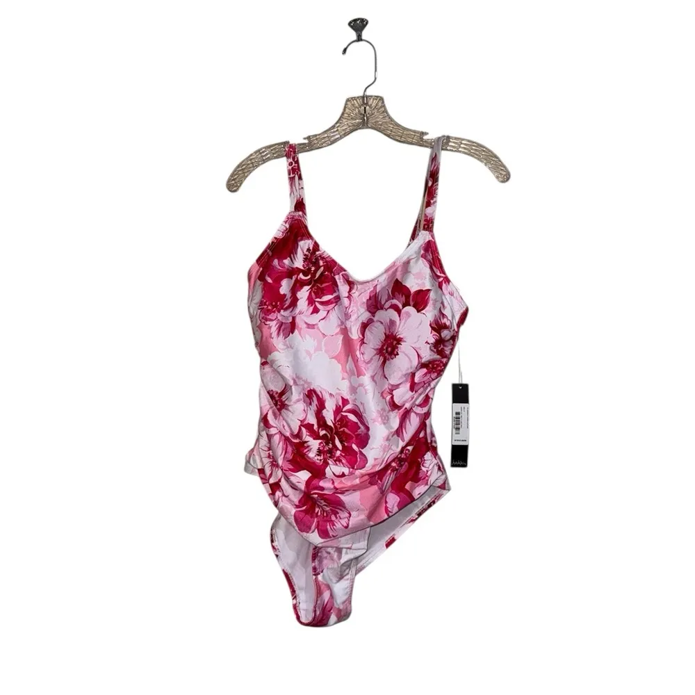 NWT Nicole Miller Studio 1PC SWIMSUIT WISIDE RUCHING In PRETTY LADY PRINT - Image 7