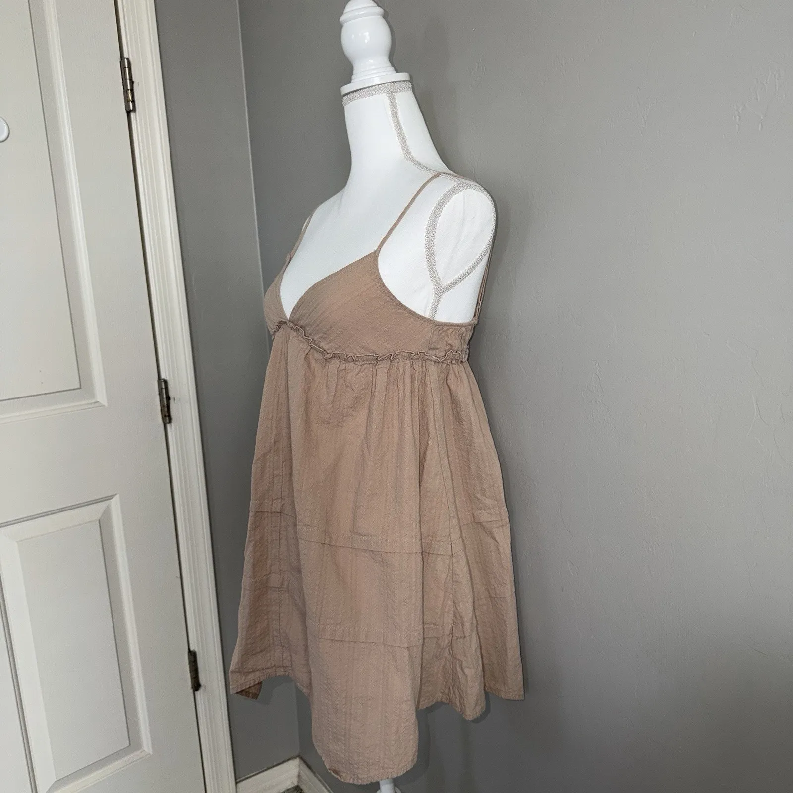 Wild Fable Womens Size XXS Cotton Flip Flop Mini Dress Beige Boho Cottagecore - Image 4