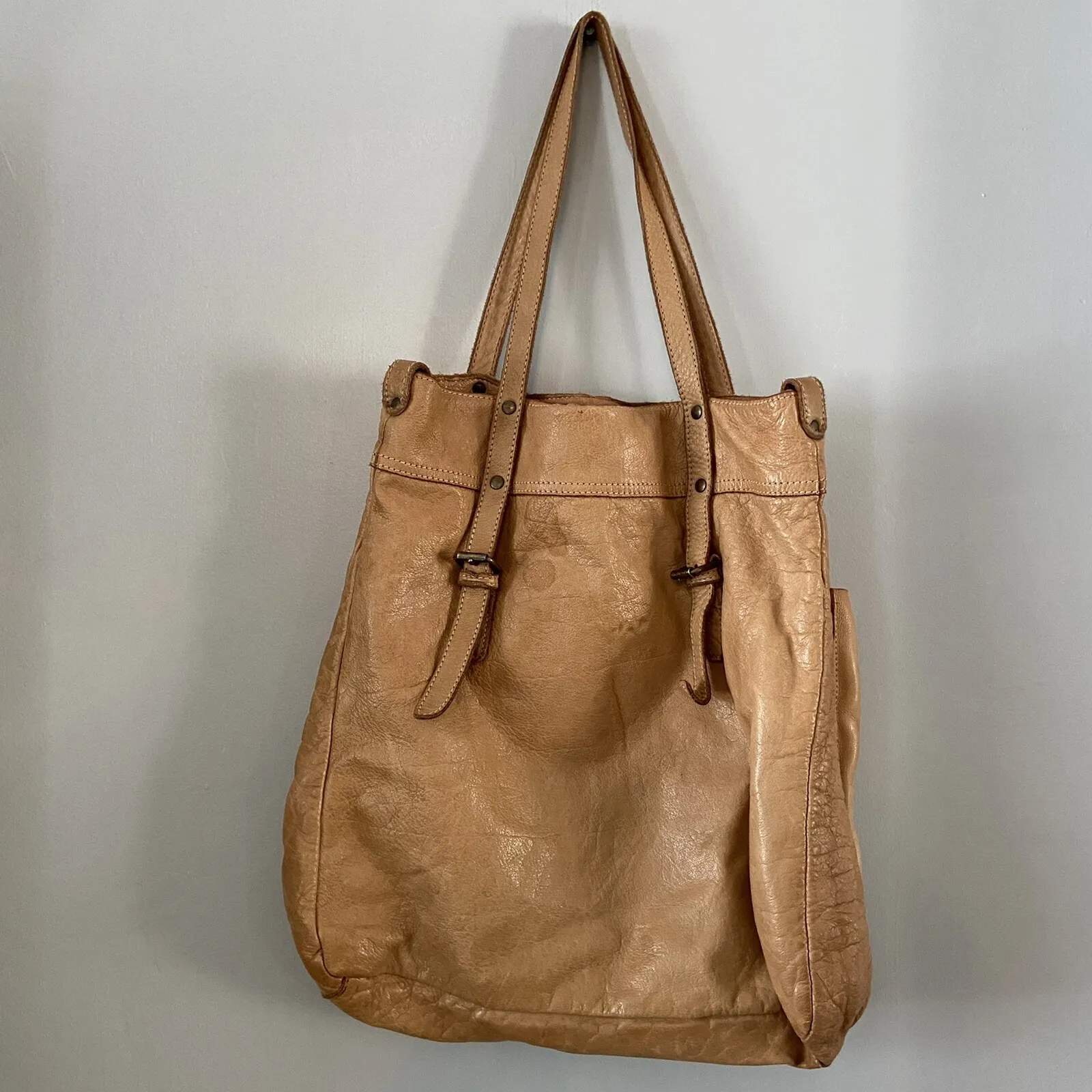 Origi Pelle Made In Italy Large Leather Light Brown Purse Handbag 14x3x15 - Image 3