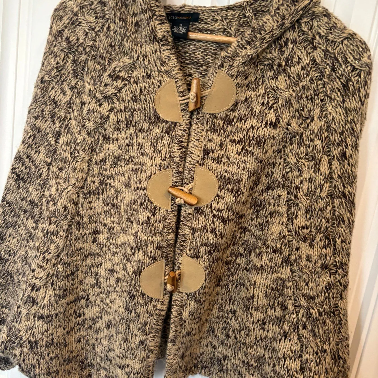 BCBGMaxazria Tan Toggle Bolt Hooded Caridgan Size‎ Small - Image 3