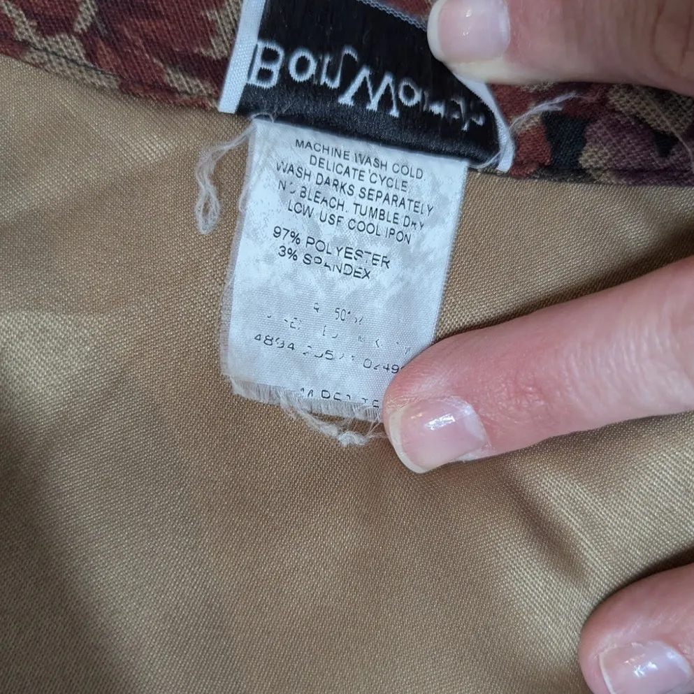 90s Vintage Fall Floral Top Shaket by Bon Worth Brown Black and Tan Size M - Image 6