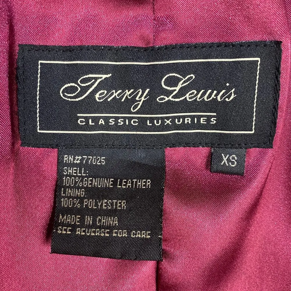 Vintage Leather Jacket Single Breasted Button Down Collared Purple Magenta XS - Image 11