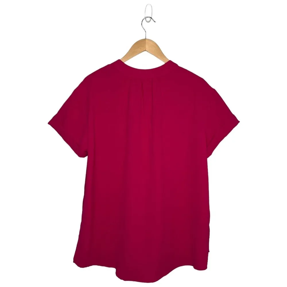 Entro Boutique Short Rolled Sleeve V Neck Floaty Split Side Popover Pink S - Image 6