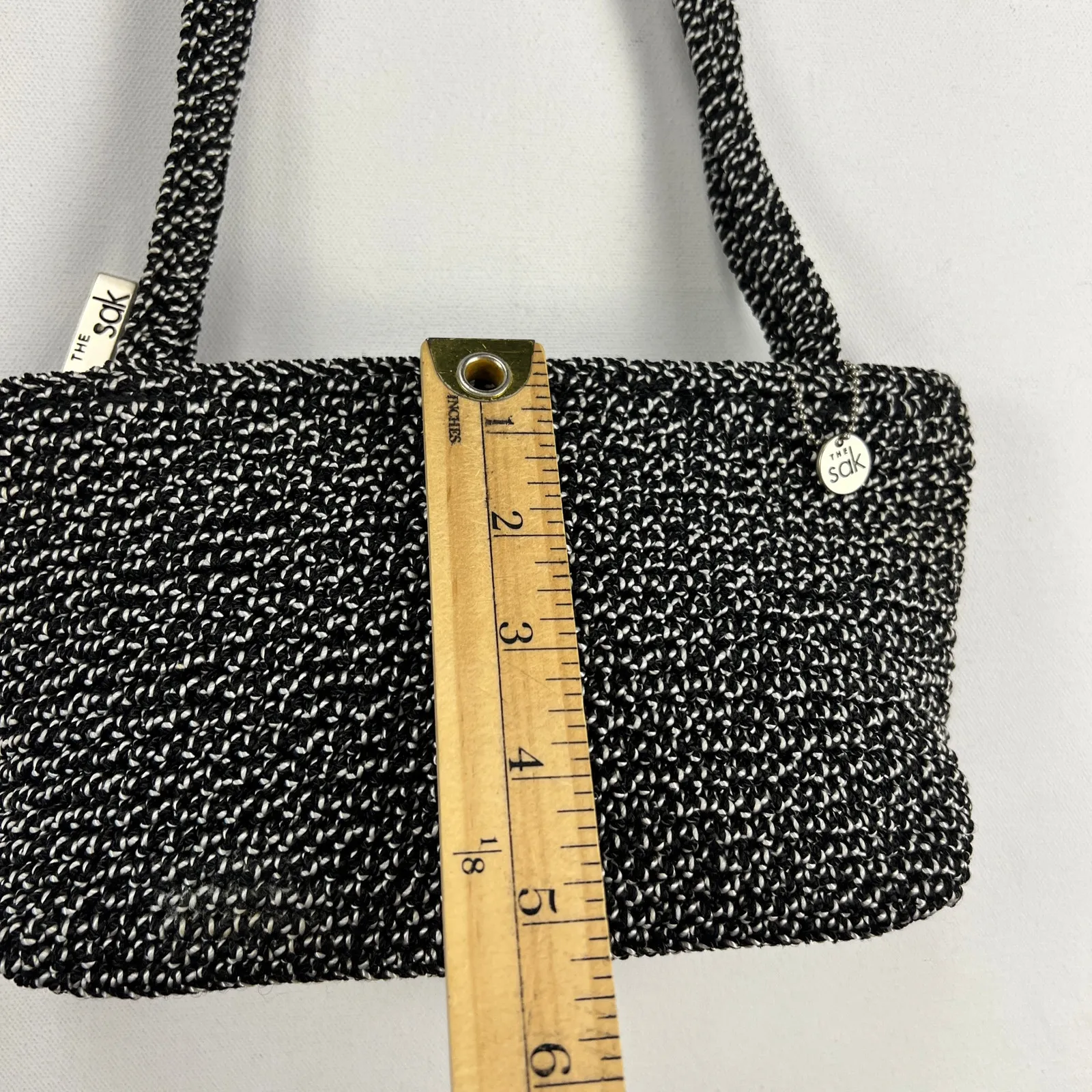 The Sak Elliott Lucca Collection Black White Marled Woven Zip Handbag Purse - Image 5