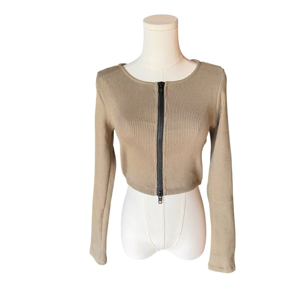 White Fox - NWT The Real Thing Crop Top Khaki Zip Up Y2K Top Sz M - Image 2
