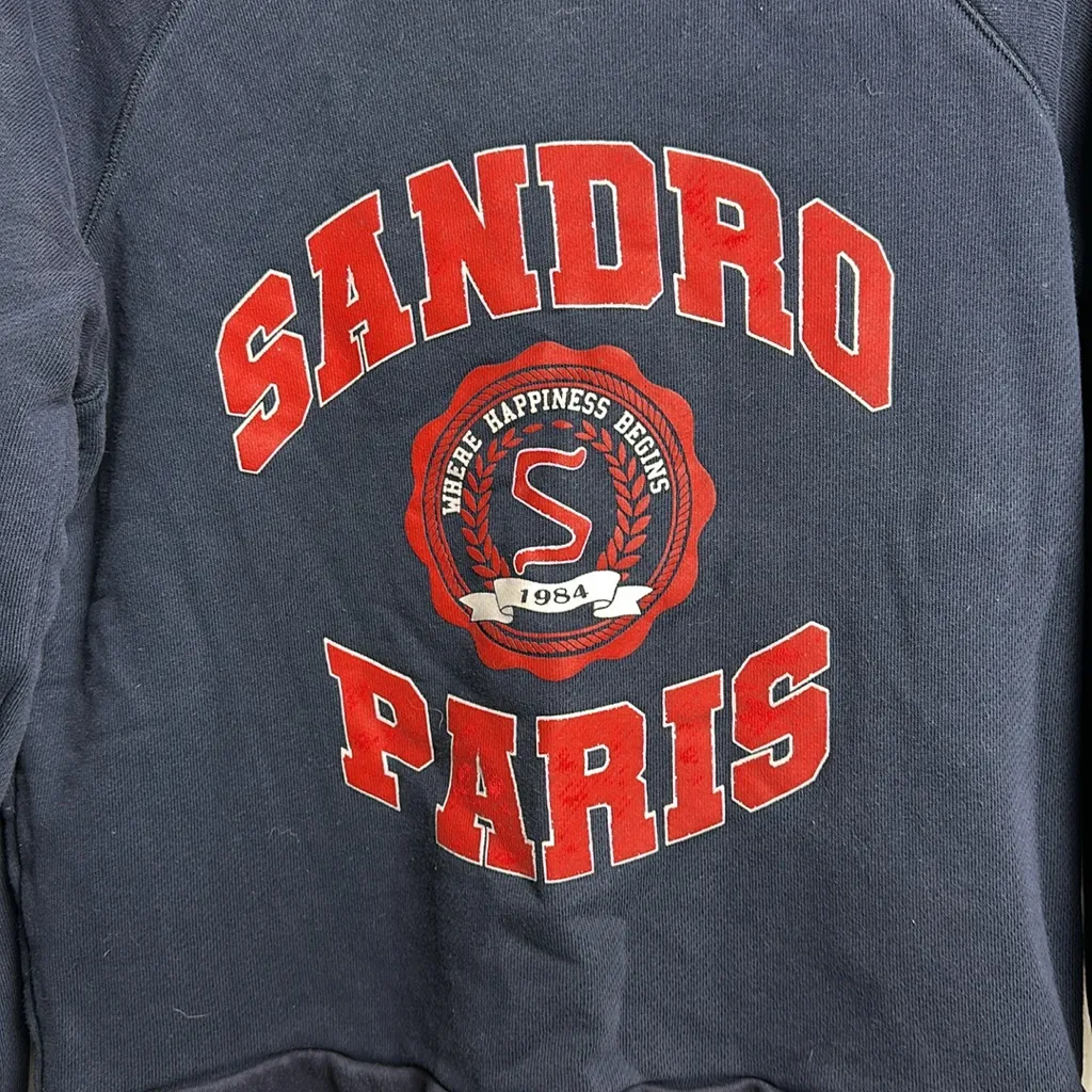 🚨Sandro Luxury BIG LOGO UNIVERSITY VINTAGE BLUE SWEATSHIRT size 2 - Image 2