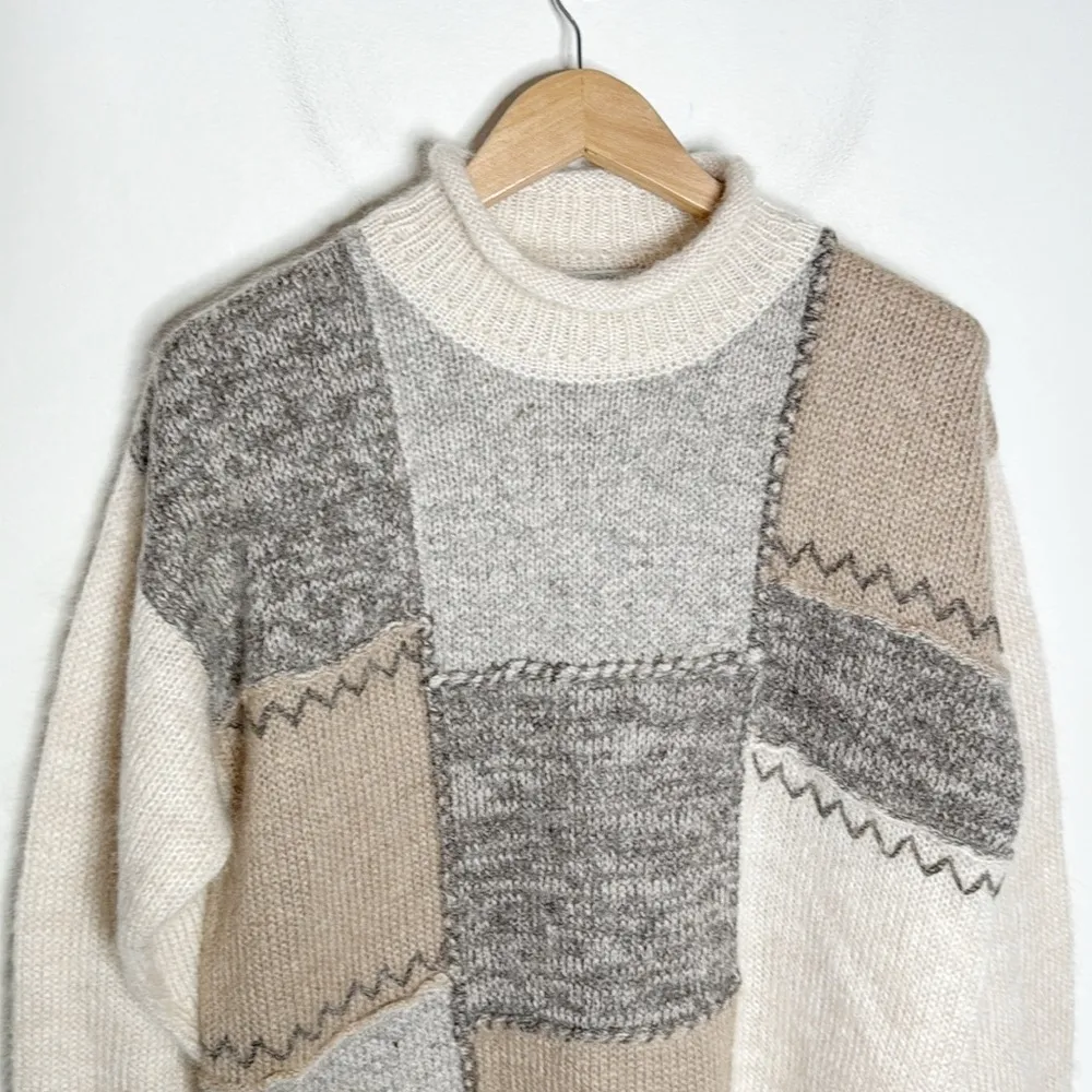 Orvis New Vintage Mohair Patchwork Neutrals Oversized Sweater Size M men - Image 3