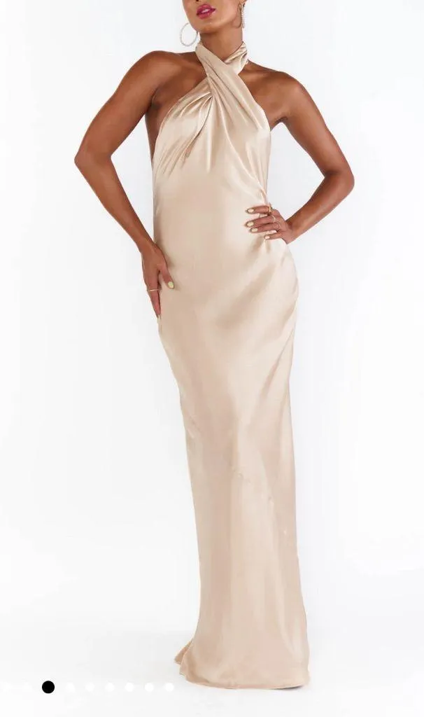 NWOT SHOW ME YOUR MUMU Jasmine Halter Maxi Color Color Champagne Satin size: XS - Image 6