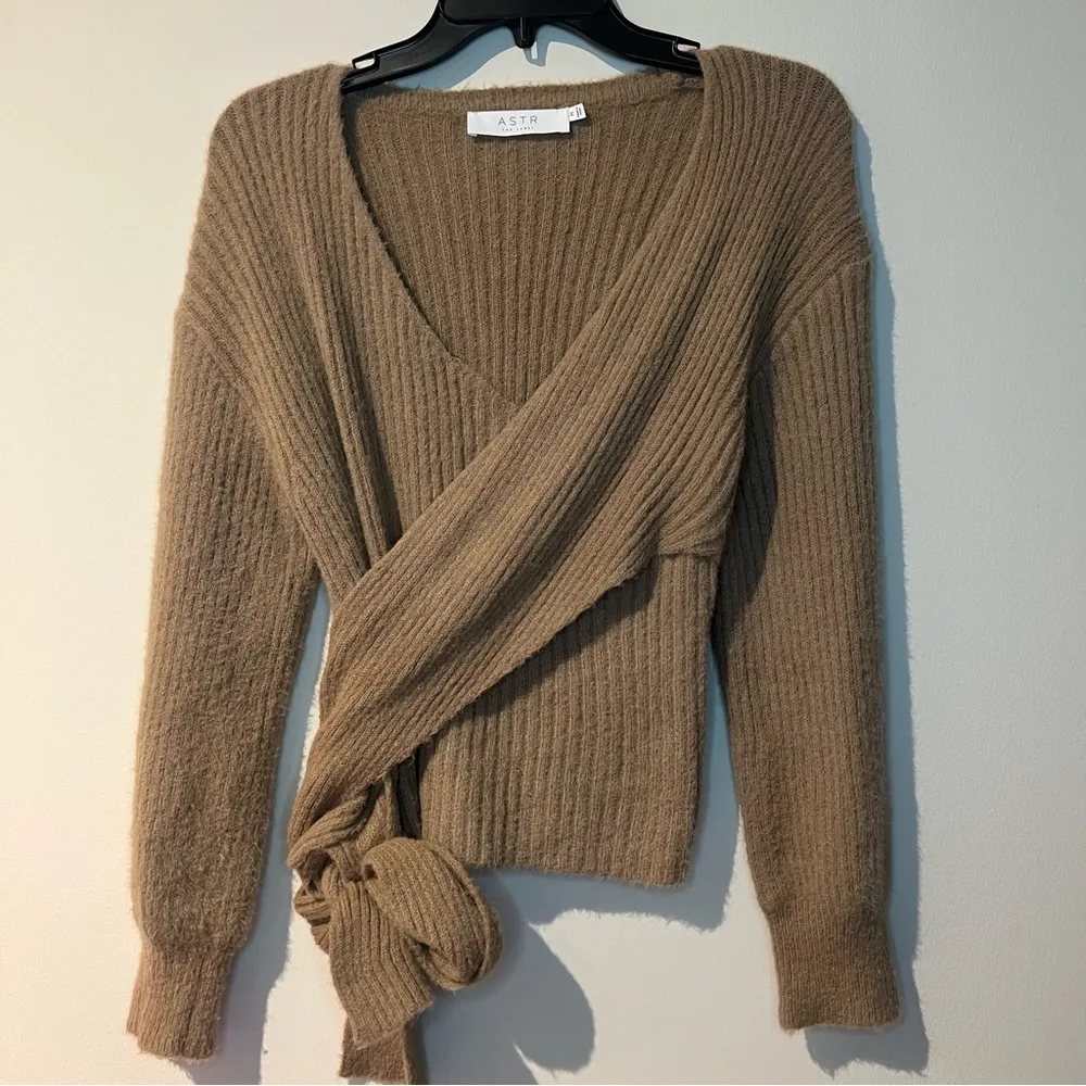ASTR The Label Ribbed Wrap Front Brown Sweater - Image 2