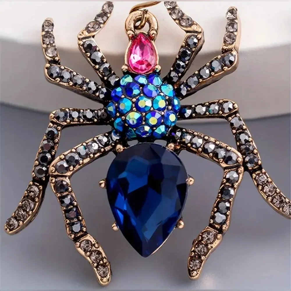 Spider Earrings Rhinestone Blue and Pink NWT funky goth spooky - Image 3