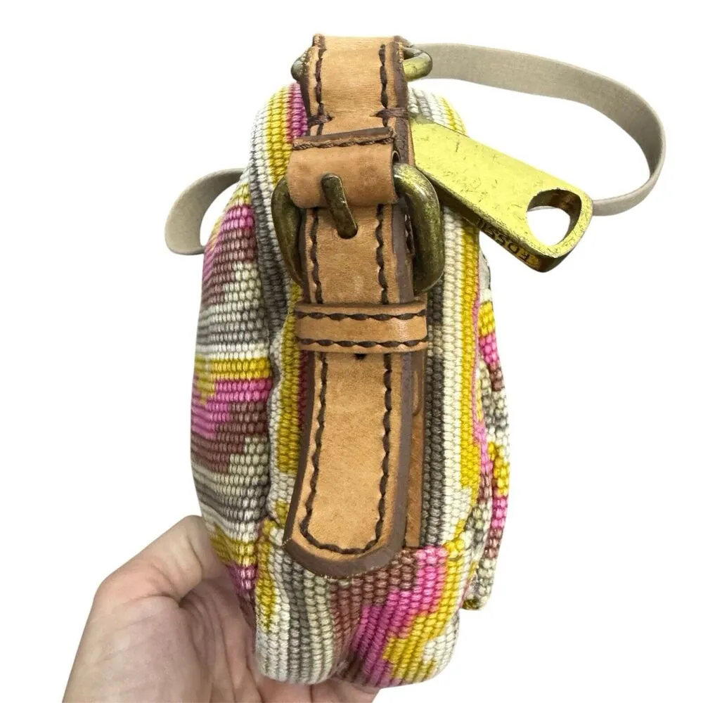 Fossil Explorer Tapestry Western Crossbody Bag Leather Canvas Multicolor Boho - Image 5