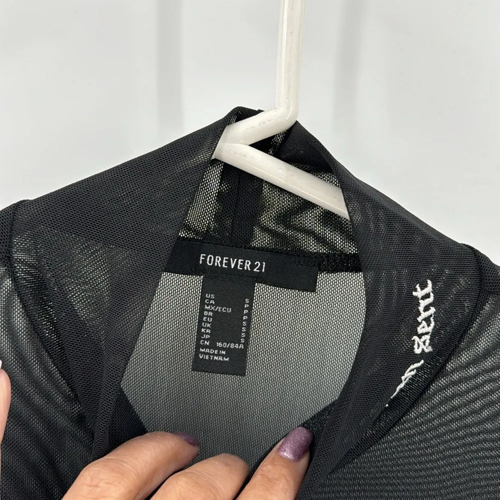 Forever 21 sheer cropped long sleeve heaven sent goth dark academia Y2K top - Image 4