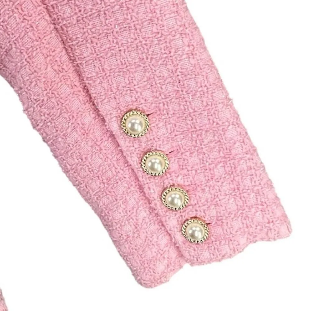 Alexia Admor Myra Tweed Blazer 6 Pink Red Pearl Button Fitted Jacket Classic - Image 6