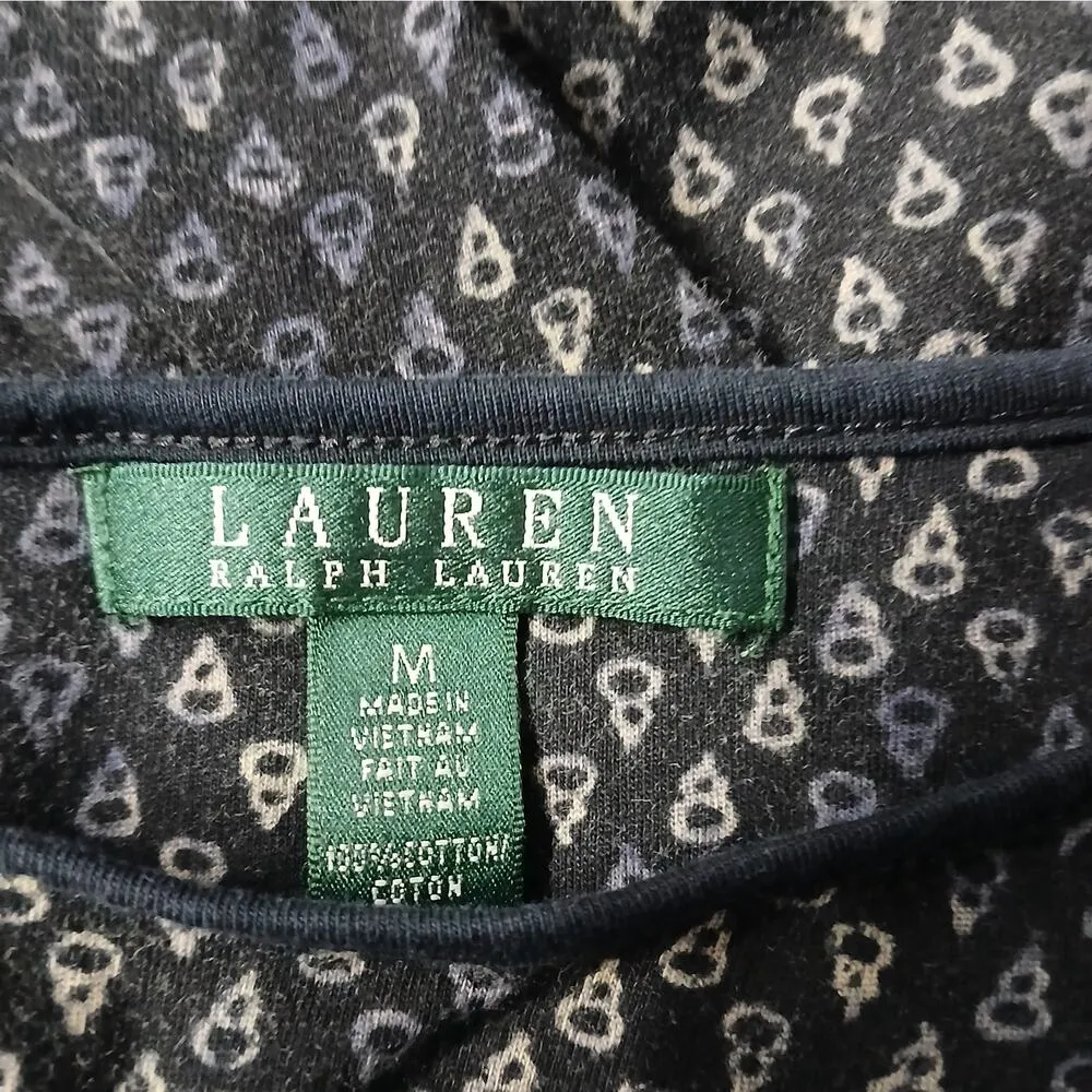 Lauren Ralph Lauren Women's Top Medium Black Print Pullover Stretch Sweater Boho - Image 3