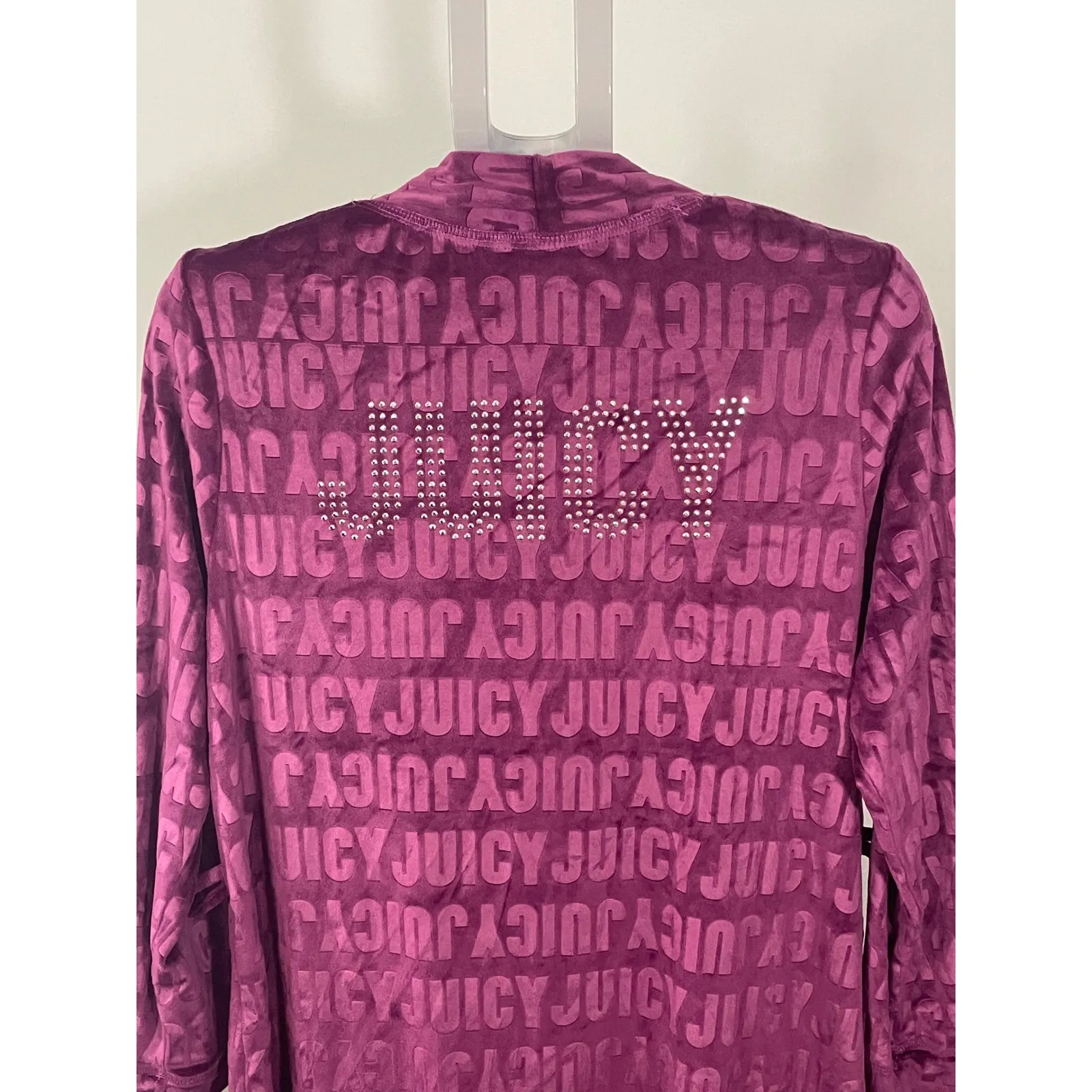 Juicy Couture Purple Velvet Robe Cardigan Kimono Rhinestone‎ JC Logo Size S/M - Image 9