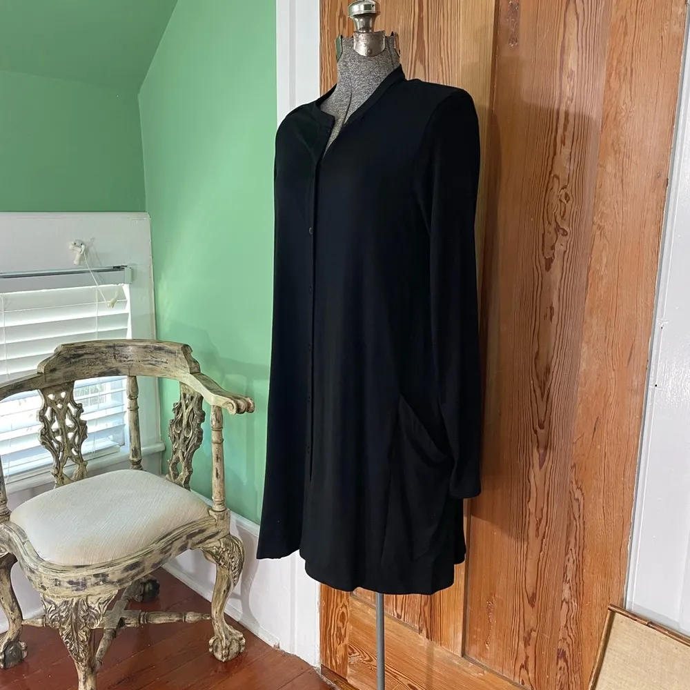 Eileen Fisher Mandarin Collar Soft Jersey Tunic Top Dress in Black - Sz Small - Image 3