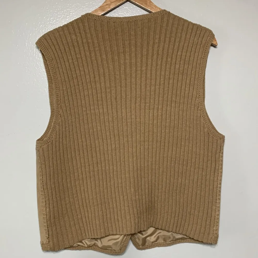 Vintage Spice of Life Boho 70s Leather Knit Suede Vest Size XL NEW Tan - Image 5