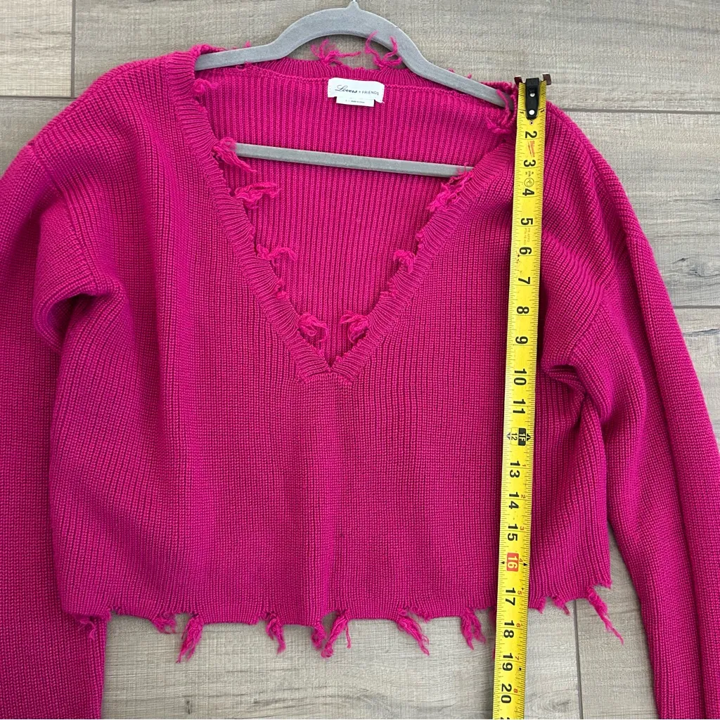 Lovers + Friends Revolve Bright Pink Wool Ribbed Knit V Neck Oversized Sweater S - Image 8