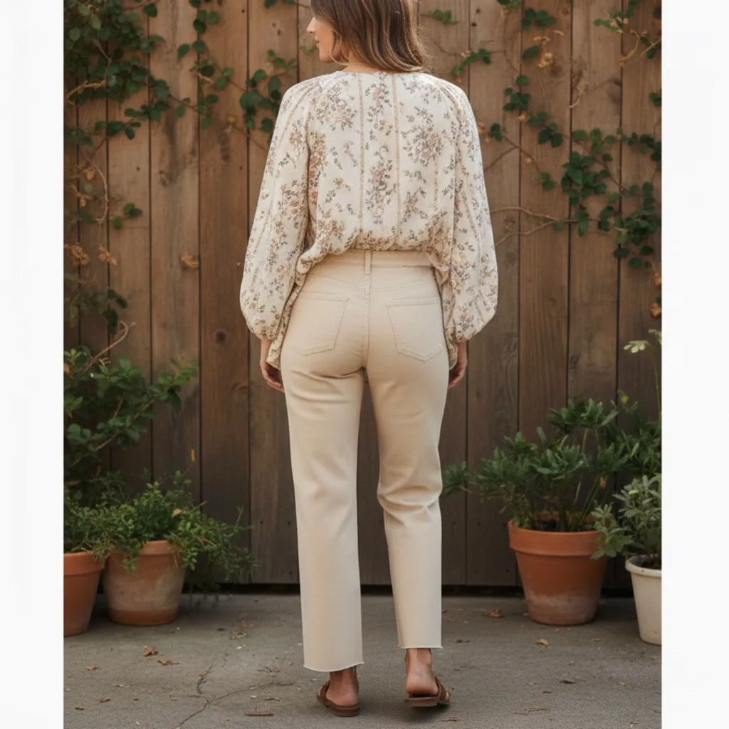 JUST USA Stitch fix Gerry Wide Straight Leg Jeans Oatmeal Denim Ankle Pants Sz 6 - Image 2