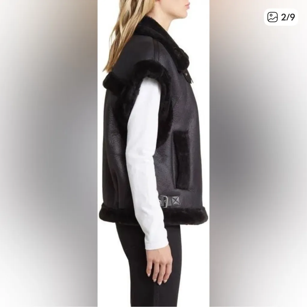 3636. Blank NYC Sherpa and Leather Oversized Vest in Night Watch Sz XS - Image 2