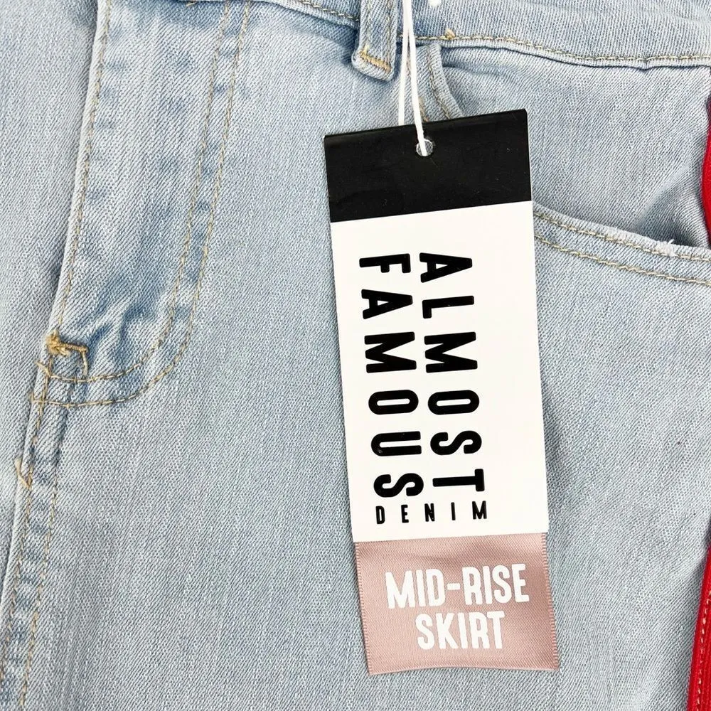 Almost Famous‎ Light Wash Mid Rise Denim Jean Skirt Rainbow Stripe Y2K Size 5 - Image 7