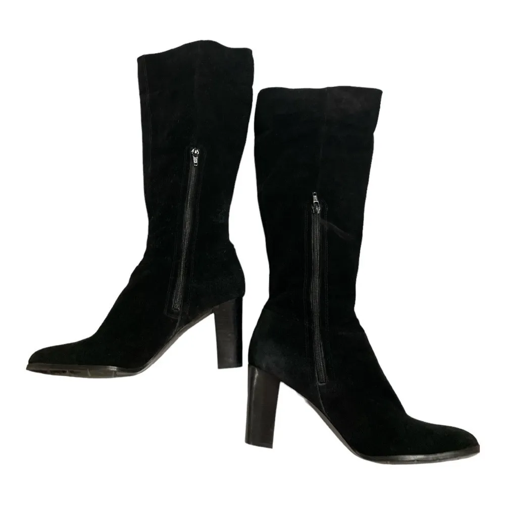 APOSTROPHE Black Suede Knee High Heel Zip Up Fold Over Cuff Style boots 3.5” - Image 6