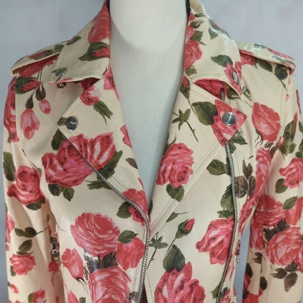 NWT | L’AGENCE 100% Genuine Leather Floral‎ Biker Jacket in Dawn Rosewood Pink Size XS - Image 10