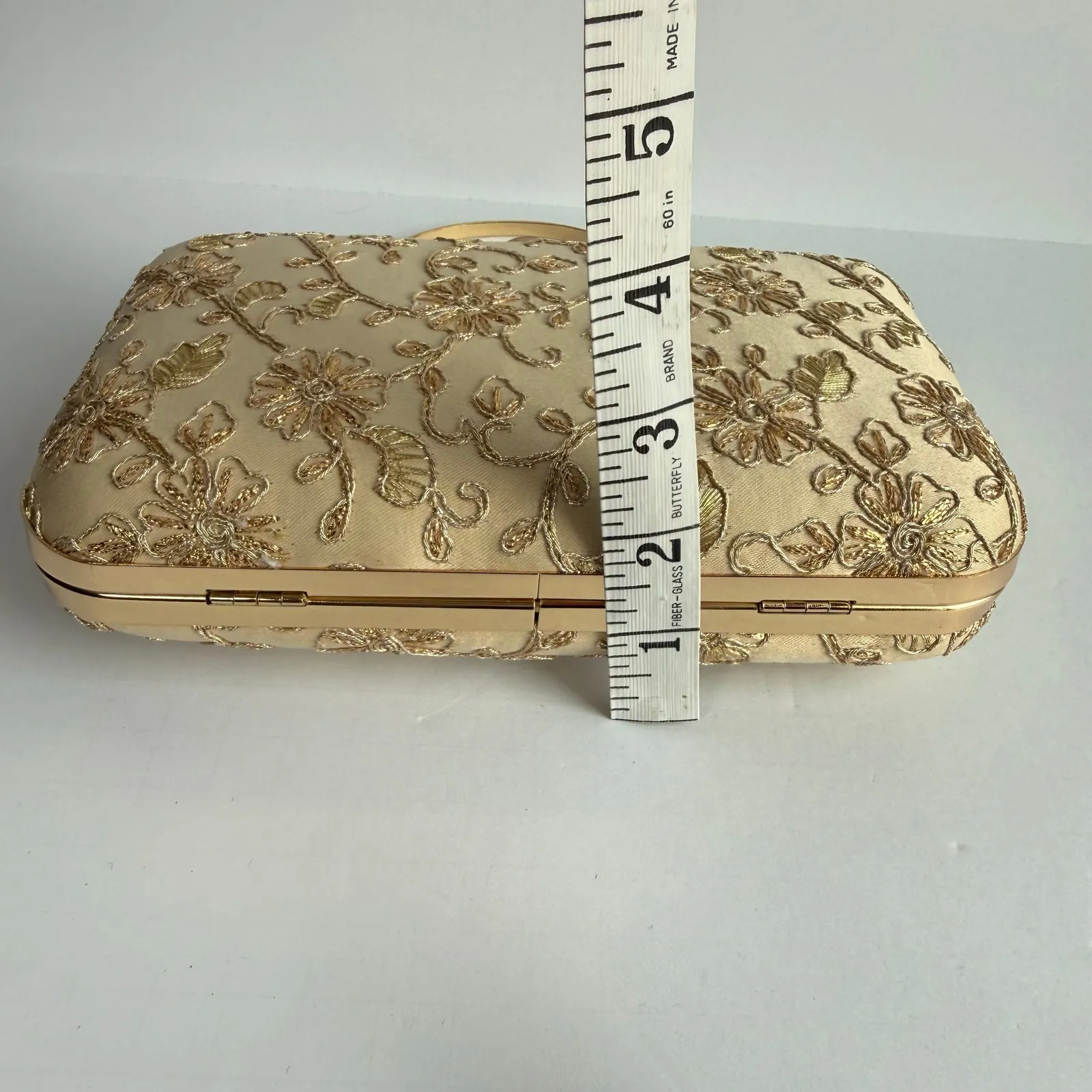 Gold Floral Embroidered Clutch Purse w/ Chain Strap Evening Bag NWOT - Image 10