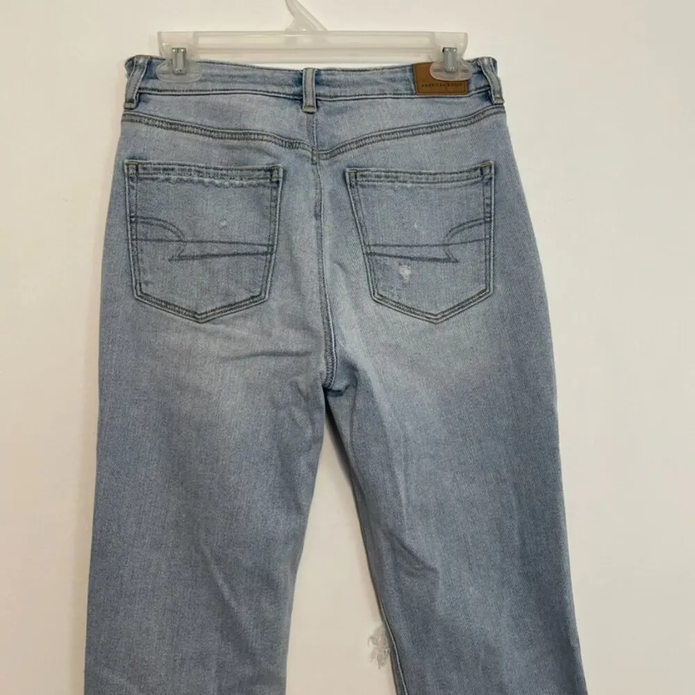 AMERICAN EAGLE AE Stretch Ripped Mom Jean Light Wash High Waisted Distressed 2 - Image 14