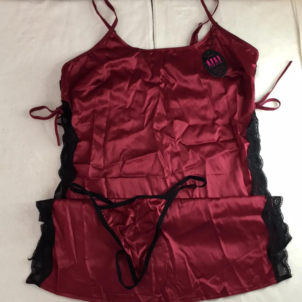 Bin 18 New Sainty Silky Lacey Chemise Lingerie Pajama Gown & Thongs Size Medium White - Image 5